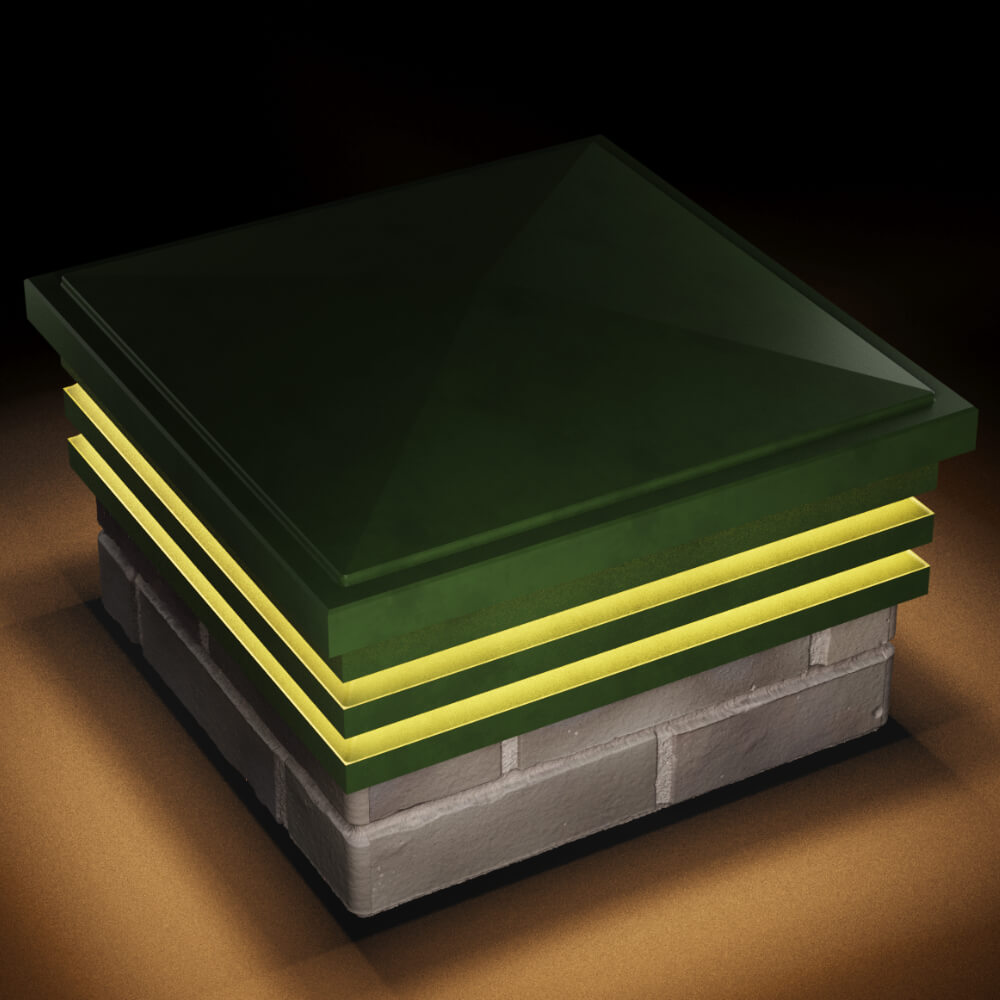 Колпак Zking Бона ХайТек Зеленый на столб 1.5х1.5 кирпича (385х385мм) с подсветкой в Белой Калитве фото