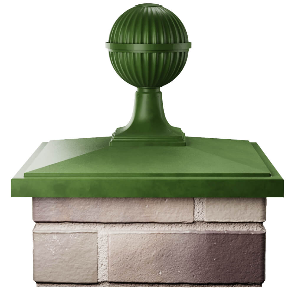 Колпак Zking БонаМоно Зеленый с шаром на столб 1.5х1.5 кирпича (385х385, 400х400мм) в сборе Белая Калитва фото