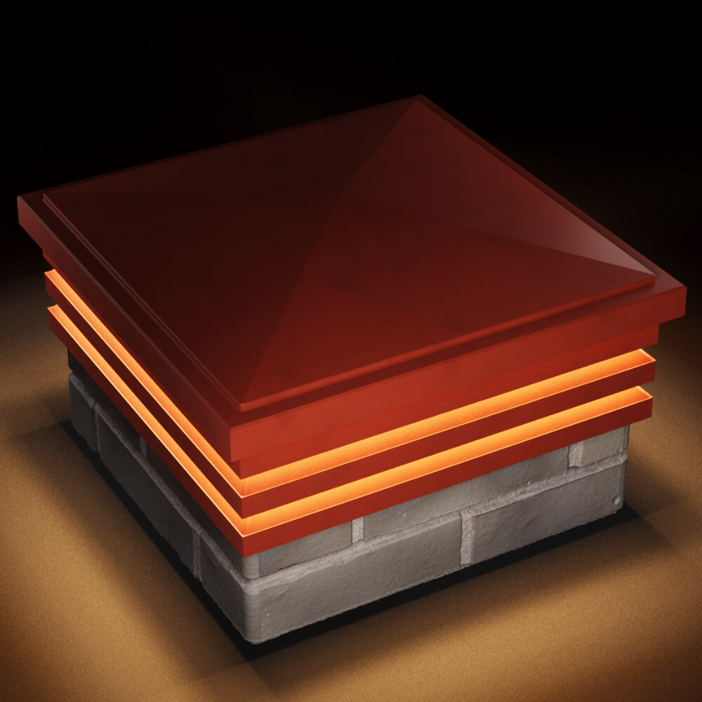 Колпак Zking Бона ХайТек Красный на столб 1.5х1.5 кирпича (385х385мм) с подсветкой в Белой Калитве фото